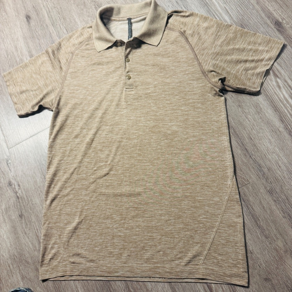 Lululemon Mens Metal Vent Tech Polo Shirt Tan Heather Space Dye Small S 0312
